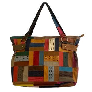 AmeriLeather Rainbow Mazy Leather Large Tote
